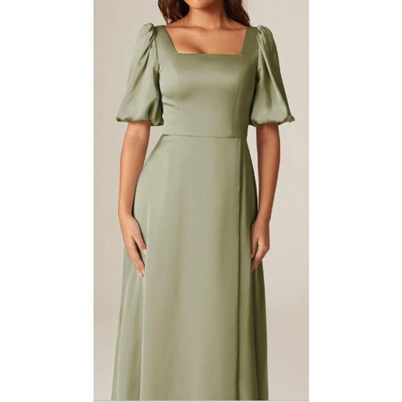 AW BRIDAL 2 XS fennel seed green Etta satin formal bridesmaid maxi dress NEW b85 - Picture 1 of 10